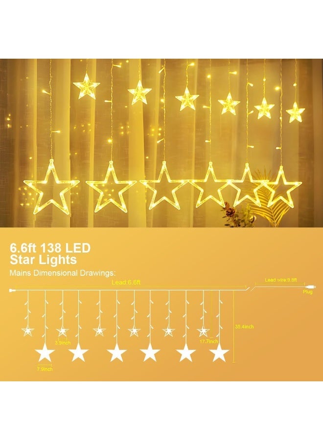 ACLIX 12 Stars 138 LED Star Lights, Curtain String Lights for Bedroom with 8 Lighting Modes,Waterproof Window Lights Diwali Ramadan Decorations, Wedding Decorations Lights - Warm White - Image 2